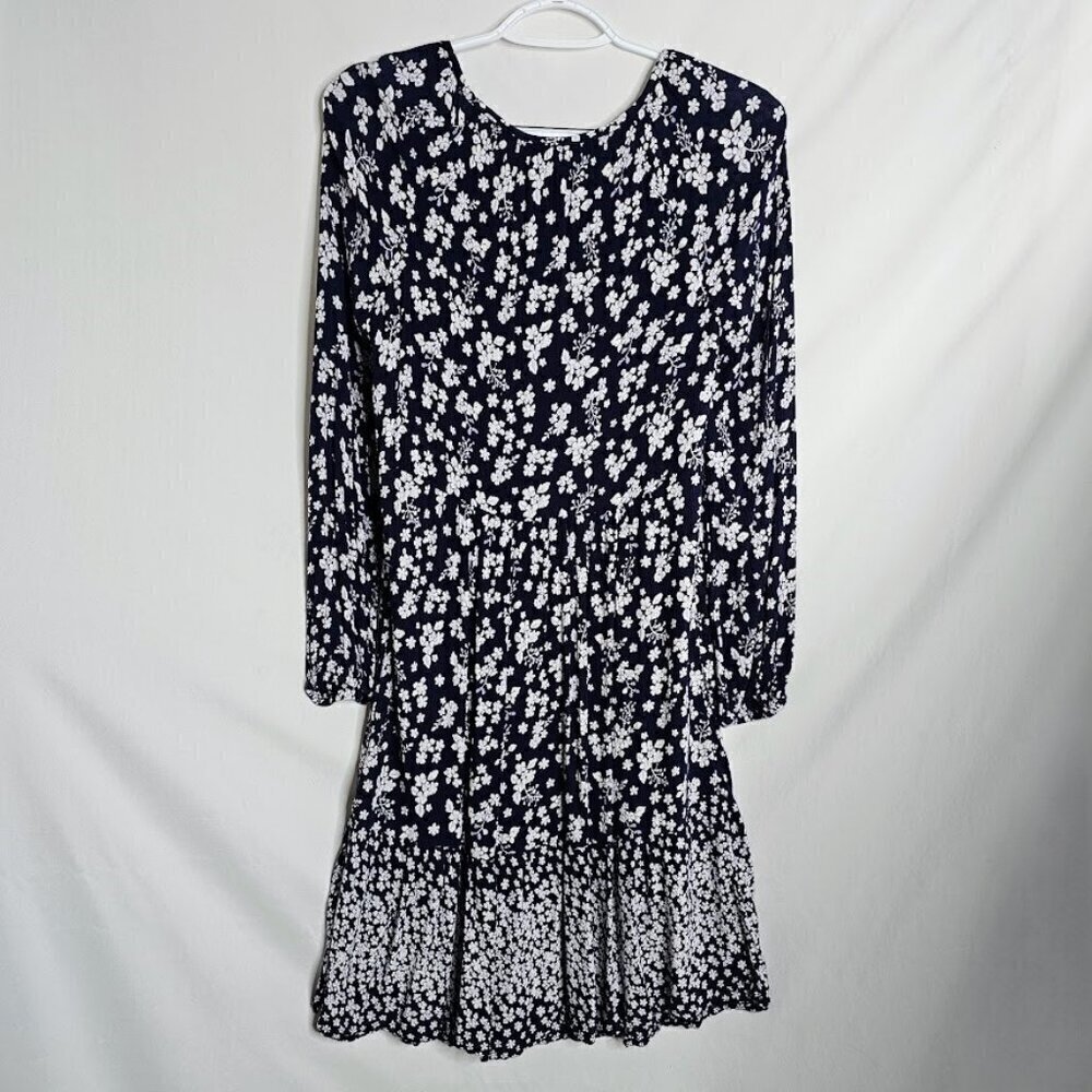 OLD NAVY Long Sleeve Dress size S NAVY BLUE & WHITE Floral Boho Peasant Casual - Picture 7 of 7